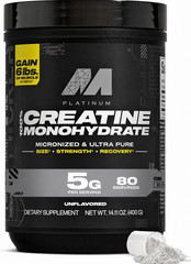 Platinum Pure Creatine Monohydrate Powder, Unflavored, Micronized, 80 Servings++