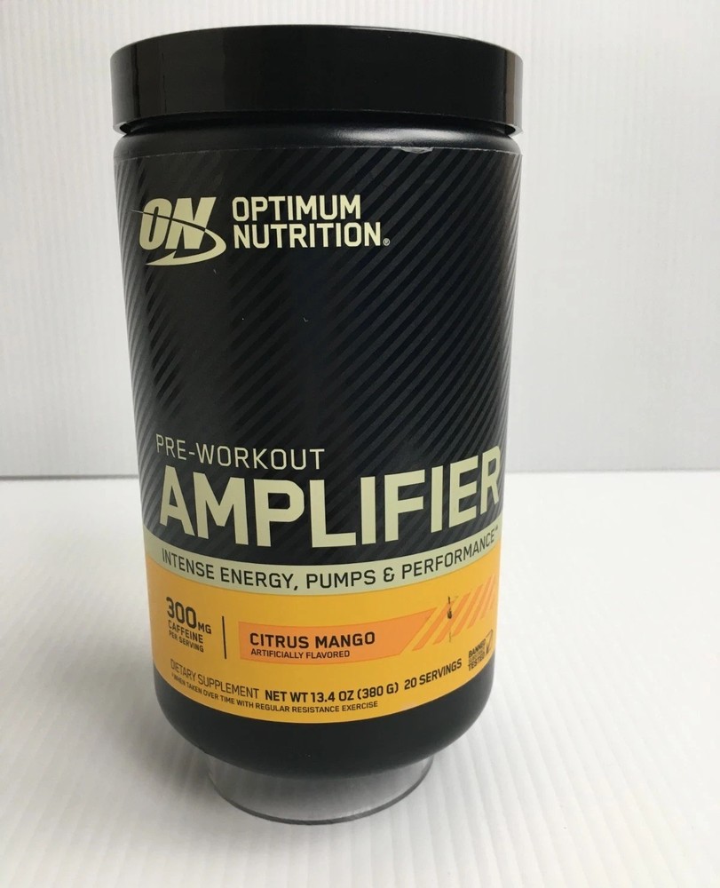 Optimum Nutrition Amplifier Pre-Workout Citrus Mango 20 Servings 300mg Caffeine