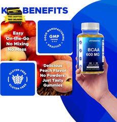 BCAA Gummies – Branch Chain Amino Acid Supplements – Peach Flavor – 600Mg per Se
