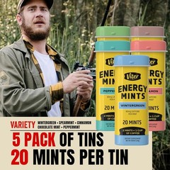Viter Energy Mints 40mg Caffeine & B Vitamins -Sugar Free Variety Pack -5 Flavor