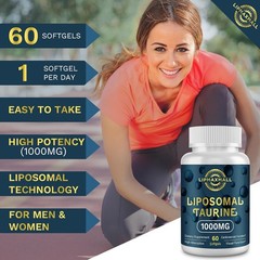 2 Liposomal Taurine Supplement 1000mg, High Absorption Amino Acid 60 Softgels