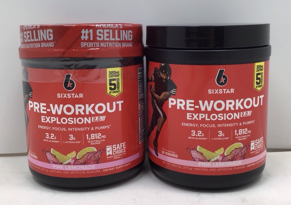 2X SIXSTAR PRE-WORKOUT EXPLOSION PINK LEMONADE 30 SERVINGS EACH EXP 01/2027+