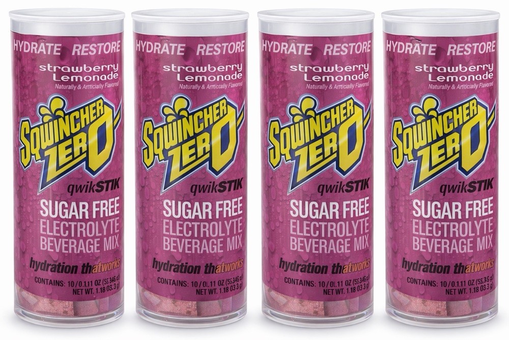 4 Packs of 10 Sqwincher Qwik Stik Powder Mix ZERO Strawberry Lemonade Flavor