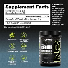 NutraBio Pure Micronized Creatine Monohydrate Powder Supplement, 500g, White