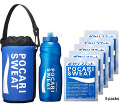 Pocari Sweat Sports Bottle 1000ml + Bag + Powder 74g x 5 Pack Hydration Set