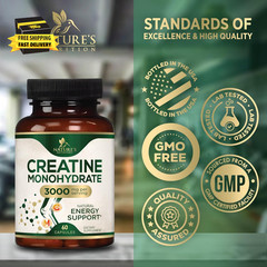 Creatine Monohydrate 3000Mg per Serving – Micronized Creatine Powder Capsules –
