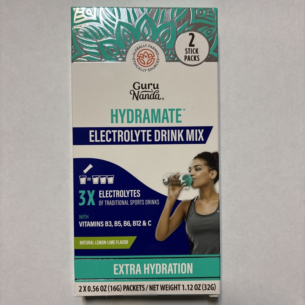 GURU NANDA HYDRAMATE Electrolytes Drink Mix Extra Hydration W/ Vitamins 2 Boxes.