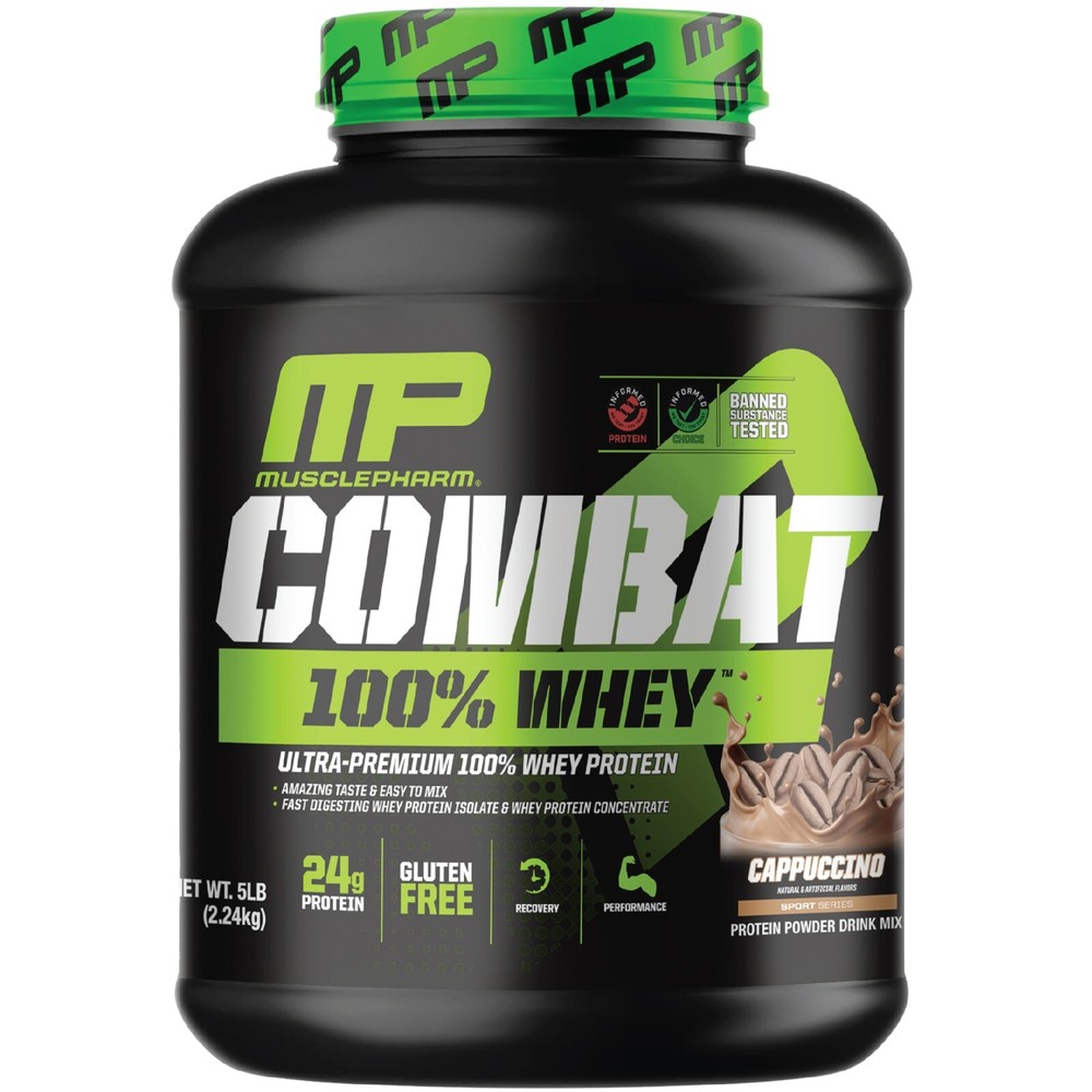 MusclePharm Combat 100% Whey Protein Powder – 5 lb, 70 Servings, Cappuccino