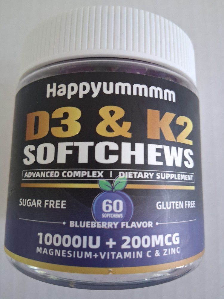 HAPPYUMMMM D3 & K2 SOFTCHEWS BLUEBERRY (60) SUGAR & GLUTEN FREE SUPPLEMENTS