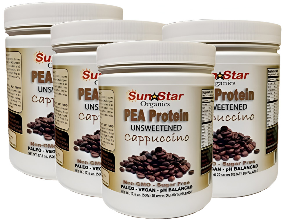 4 Pack – Pea Protein Powder – Cappuccino – Soy Free, Non – GMO 17.6 oz