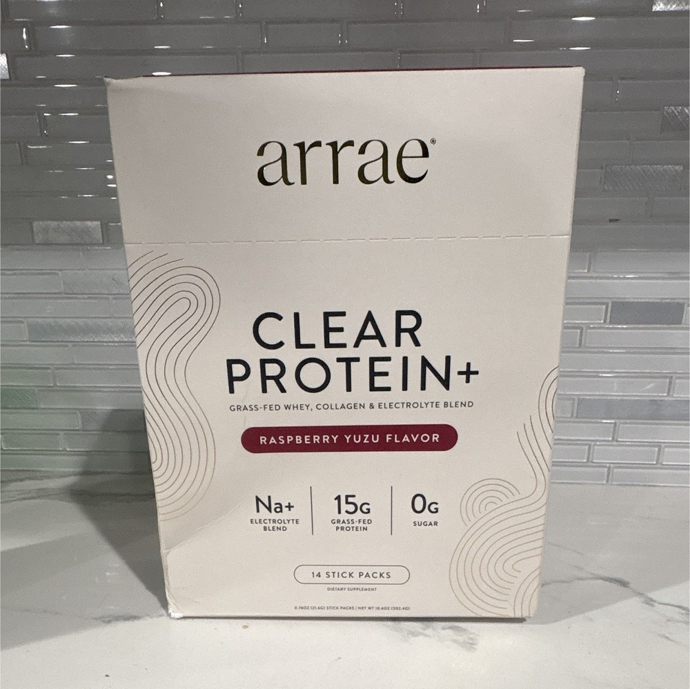 *NEW*arrae Clear Protein+ Raspberry Yuzu 14 Stick Packs, Collagen + Electrolytes