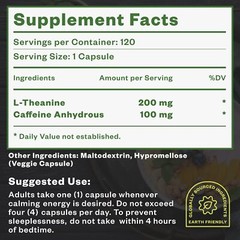 Purisure Caffeine Theanine Capsules, 100mg Caffeine + 200mg L-Theanine, 120 Days