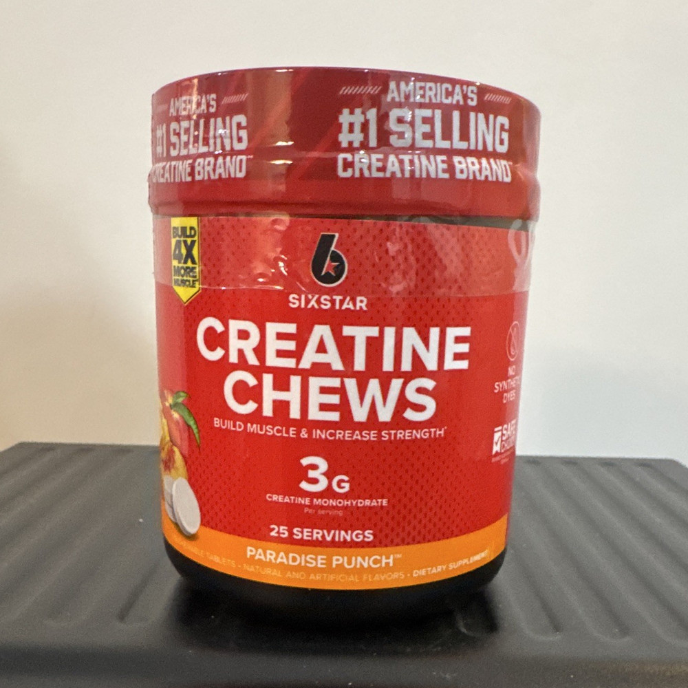 Six Star Creatine Monohydrate Chews Paradise Punch 3g 75ct 25 Serv 18JAN2028
