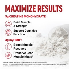 FORCE FACTOR Creatine HMB, 5g Creatine Monohydrate Powder, 3g myHMB, Support Mus