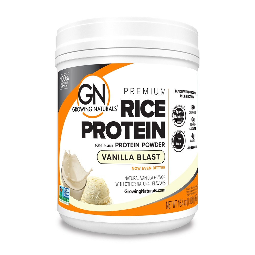 Growing Naturals Organic Brown Rice Protein Powder Vanilla Blast Flavor 16.4 oz