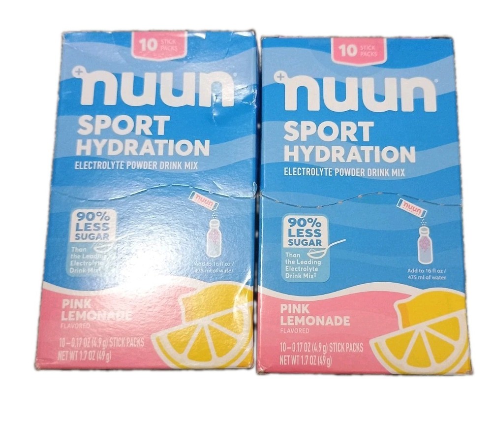 Nuun Sport Hydration Pink Lemonade Electrolyte Powder 10 Stick 2 Pack BB 8/14/26