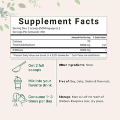 Pure D-Ribose Powder 2.2lb Natural Simple Sugar, Dissolves Clear, Pharmaceutical