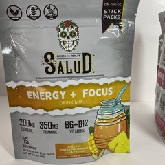 Salud Energy + Focus Vegan Drink Mix Powder Stick Packs 200mg 30 Sticks BUNDLE!