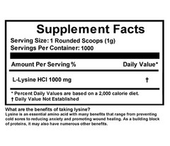 1000g (2.2 lb) L-LYSINE HCL PURE POWDER US PHARMACEUTICAL GRADE KOSHER
