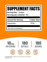 BulkSupplements Astaxanthin 180 Softgels – Antioxidant Source – 12mg Per Serving