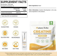 Creatine Monohydrate Micronized Powder – 10 Single-Serve Travel Packs 5g – Clean