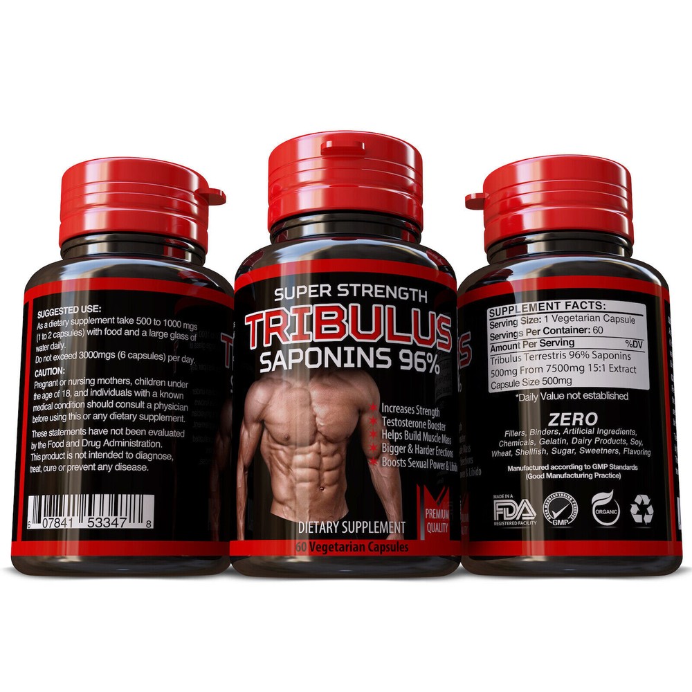 TRIBULUS TERRESTRIS 7500mg EXTRACT 96% SAPONINS BIG MUSCLE BODYBUILDING PILLS