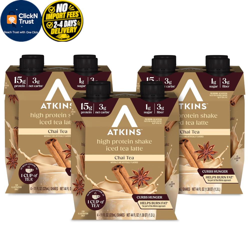 Atkins Chai Tea Latte Flavored Protein Shake, High 11 Fl Oz (Pack of 12)