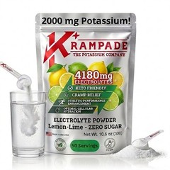 High Potassium Electrolyte Powder – Zero Sugar Lemon Lime, 4180mg, Cramp Relief,
