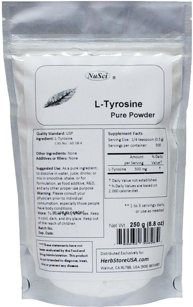 NuSci 250g L-Tyrosine Pure Powder (8.8oz) alertness muscle mass