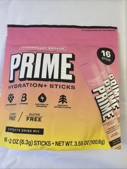 2 Pack PRIME Hydration Strawberry Banana Powder Sticks 16 Ct Each Sugar Free