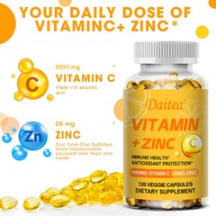 Vitamin C + Zinc – Immune Health, Antioxidant, Immunity 1000mg – Made in The USA