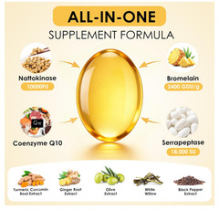 Nattokinase 10,000 FU 240gels Serrapeptase/Bromelain/CoQ10/Turmeric