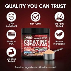 Clean Nutra Creatine Powder for Men + HMB BCAA L 9.87 Ounce (Pack of 1), Red