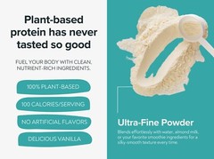Organic Pea Protein Powder-Vegan, Vanilla, 20g Protein-Only 5 Simple Ingredients