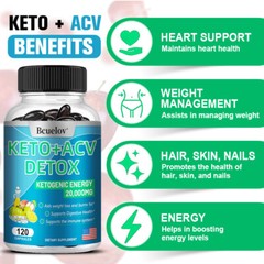 Keto + ACV Detox Capsules 20,000mg Apple Cider Vinegar Weight Loss Fat Burn
