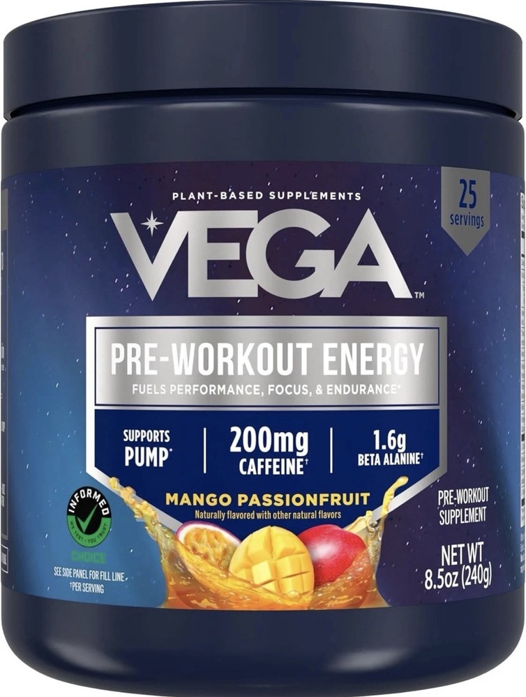 Vega Mango Passionfruit Pre-Workout Energy Supplement 8.4 Oz. Powder 01/2027 NEW