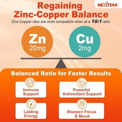 Zinc Picolinate Gummies, Chelated Organic Zinc 20mg + Copper 2mg Supplements