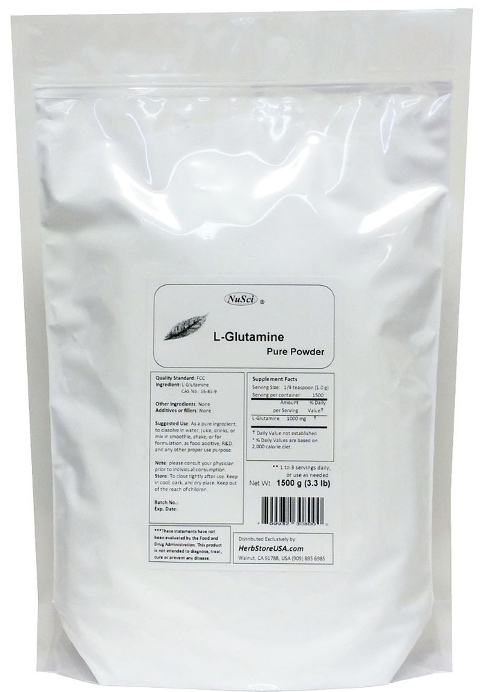 NuSci L-Glutamine Powder FREE Form 3.3lb (1500g) Pure Amino acid muscle mass