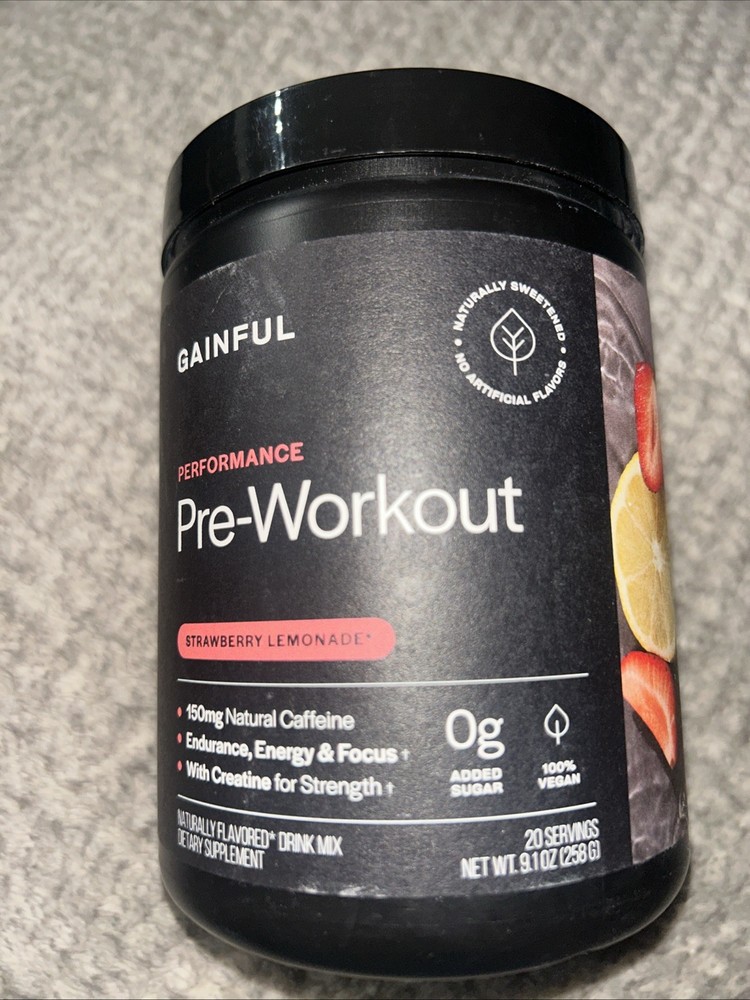 Gainful Caffeine-Free Pre-Workout (Exp 02/27) 20 Servings, Strawberry Lemonade