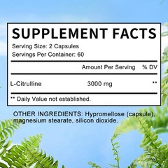 L-Citrulline Support Workout Endurance Gluten Free & Non-Gmo 30/60/120 Capsules