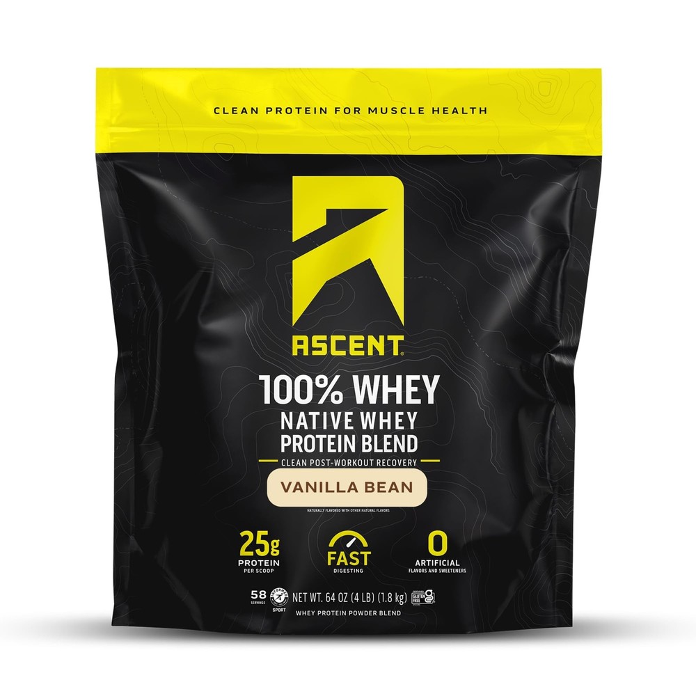 Ascent 100% Whey, Native Whey Protein Blend – Clean Post 4 Pounds (Pack of 1)