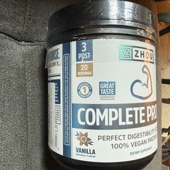 Zhou Complete Protein Vanilla 100% Vegan Protein, No Sugar Added (19.9oz)
