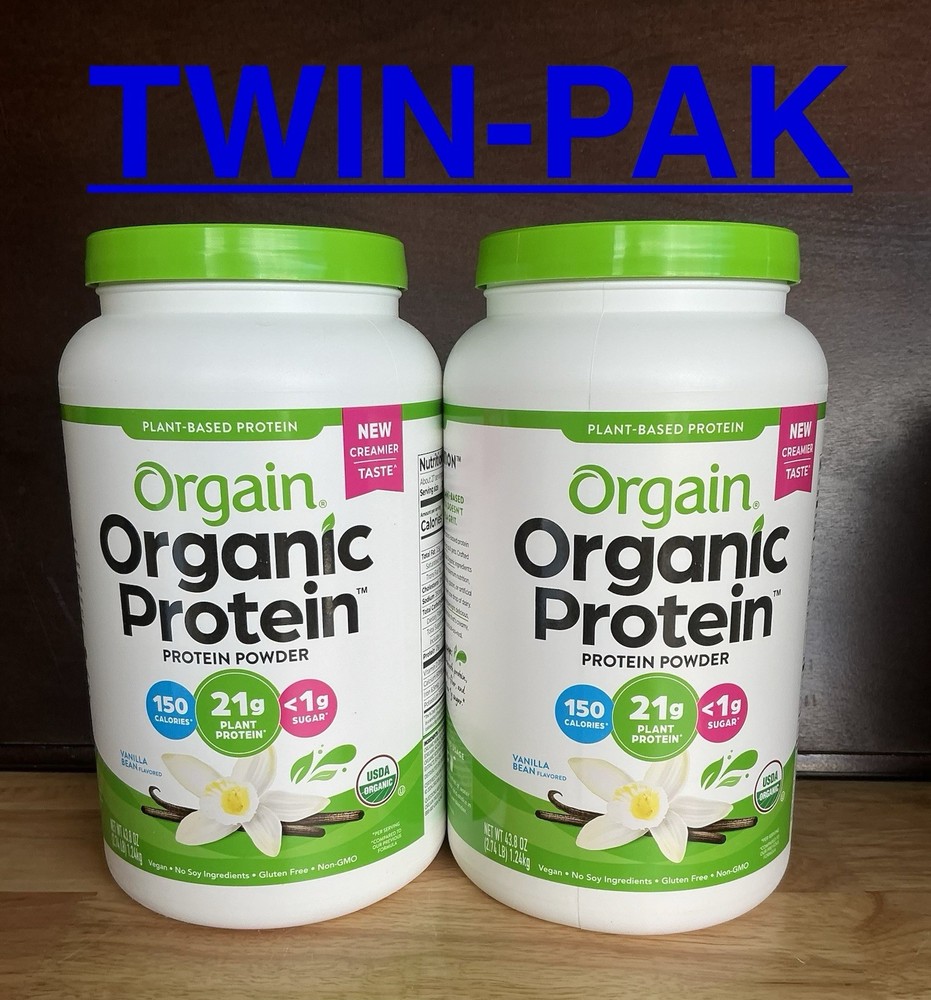 TWIN-PAK. Orgain Organic Protein Powder Vanilla Bean 2.74lb (11/26)