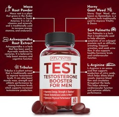 Atlantis Nutrition Testosterone Booster For Men Gummies 60 Count (Pack of 1)