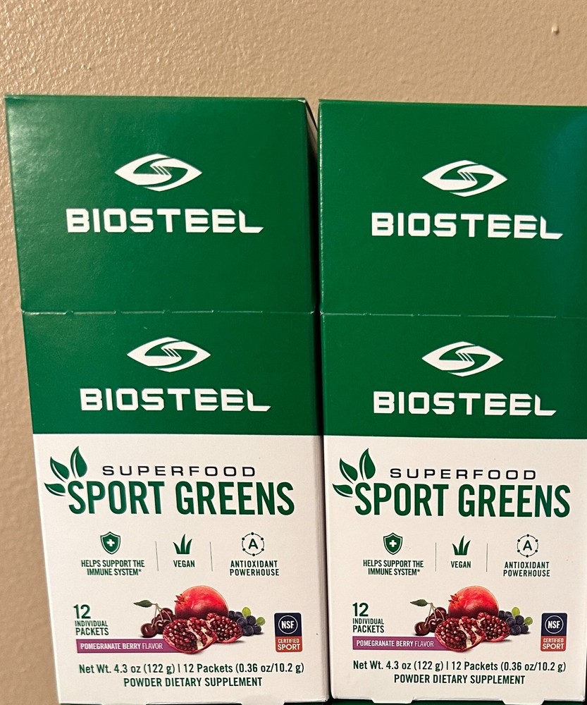 Lot of 2 Biosteel Superfood Sport Greens Packets 12 Packets Pomegranate Berry