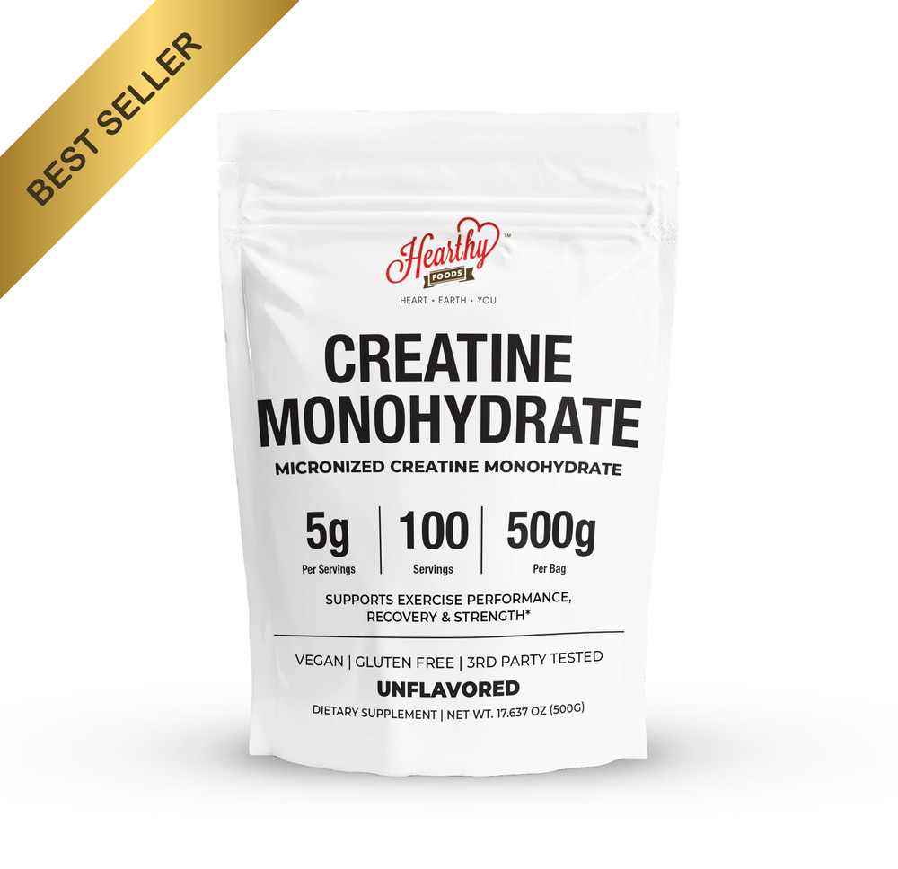 HEARTHY FOODS Creatine Monohydrate Micronized Powder 500G Unflavored 100 Serving