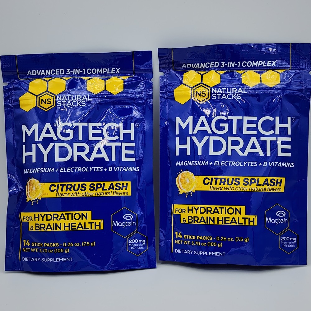 2x NATURAL STACKS MagTech Hydrate Packets w/Magnesium Citrus Splash 14 Sticks ea