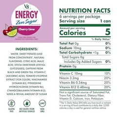 Energy Energy Drink 8 fl. oz. Can Pack of 6 (8 Fl Oz) Zero Sugar Cherry Lime