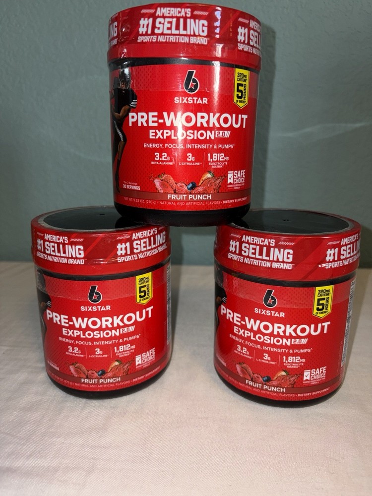 Six Star pre workout explosion 2.0 Lot Of 3 Jars Fruit Punch 9.52oz Per Ex 10/27