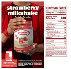 Premier Protein Whey Powder Strawberry Milkshake 1.7lb 30g Protein